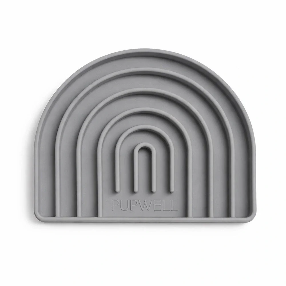 Pupwell Slow Feeder‎ Gray Silicone Rainbow Enrichment Lick Mat Dog Suction Cups